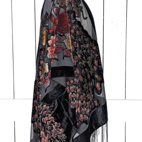 Velvet velour sheer burnout peacock kimono cover up cardigan jacket custom - Picture 4 of 5